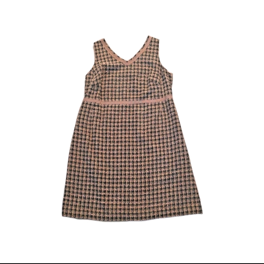 Talbots Tweed Sleeveless Sheath Dress Pink Womens 18W Plus Size Preppy Career